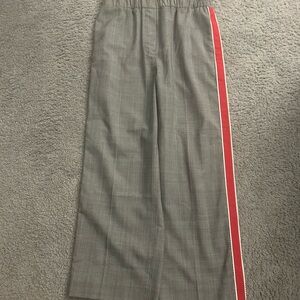Calvin Klein 205W39NYC Women’s Wide Leg Gray Plaid Pants with Red Stripe